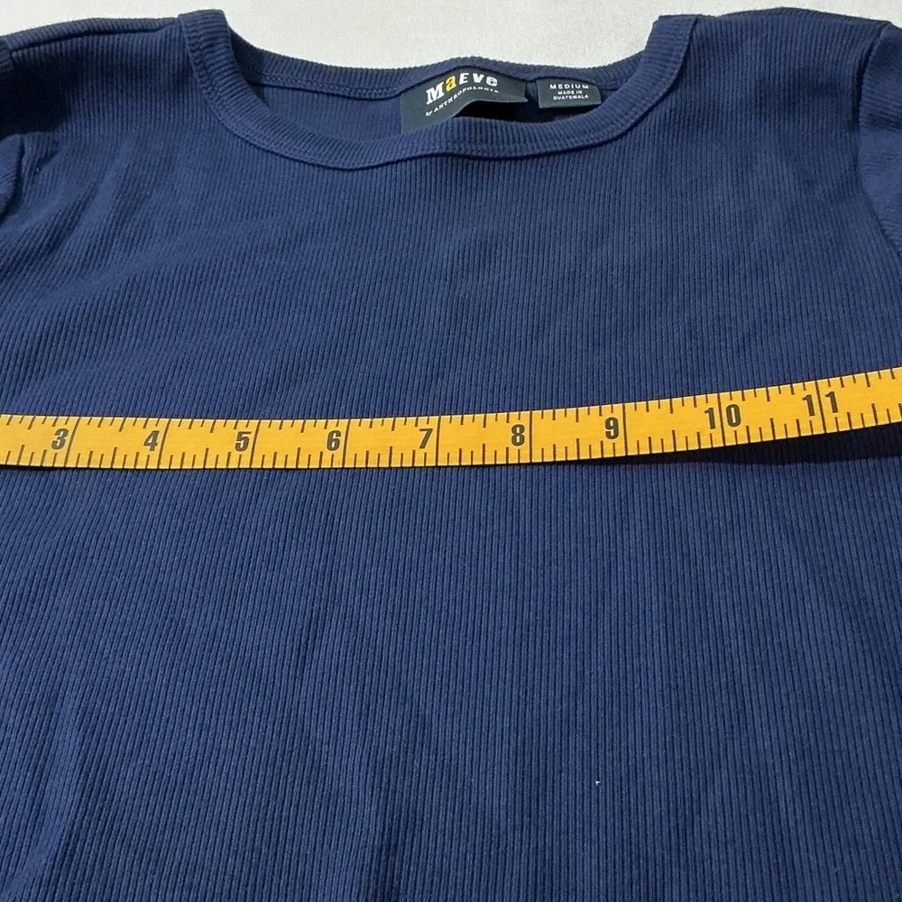 Maeve Navy Ribbed Long-Sleeve Crop Top